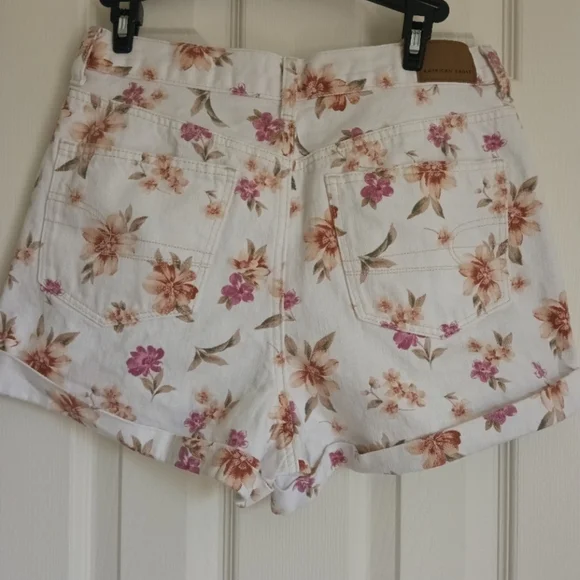 American Eagle Outfitters High Waist Cream and Pink Floral Shorts - Picture 2 of 6